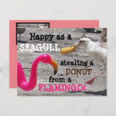 Roze Flamingo Seagull Donut Beach Humor Briefkaart (Voorkant / Achterkant)