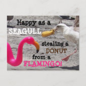 Roze Flamingo Seagull Donut Beach Humor Briefkaart (Voorkant)