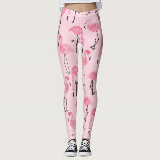 Roze flamingo set, tropisch zomerpatroon. leggings (Voorkant)