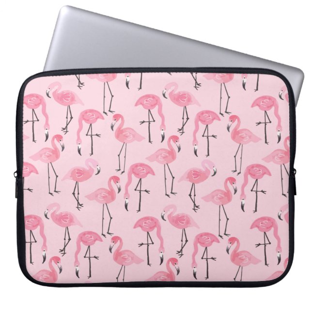 Roze flamingo set, tropisch zomerpatroon vin laptop sleeve (Voorkant)