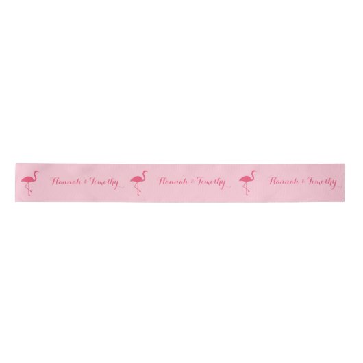 Roze flamingo Silhouette met aangepaste namen als  Satijnen Lint (Voorkant)