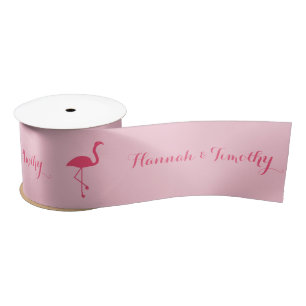Roze flamingo Silhouette met aangepaste namen als  Satijnen Lint