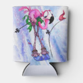 Roze Flamingo Skier Funny Koelbox Blikjeskoeler (Voorkant)
