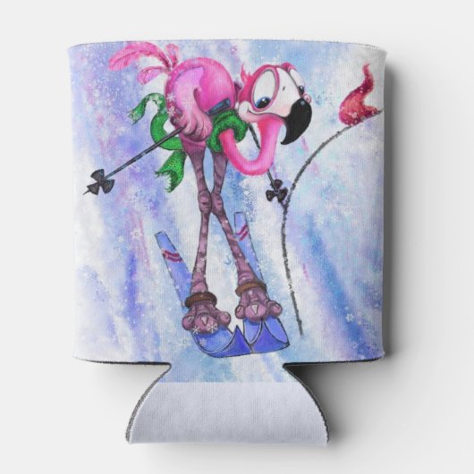 Roze Flamingo Skier Funny Koelbox Blikjeskoeler (Achterkant)