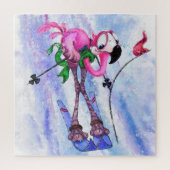 Roze Flamingo Skier Jigzaag Puzzle Cartoon Legpuzzel (Verticaal)