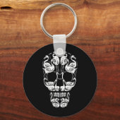 Roze flamingo Skull Breast Cancer Awareness Hallow Sleutelhanger (Voorkant)