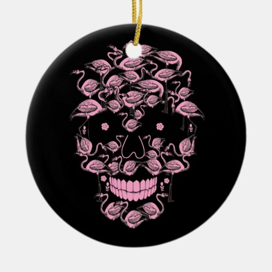 Roze Flamingo Skulls Flamingo Lover Halloween Keramisch Ornament (Voorkant)