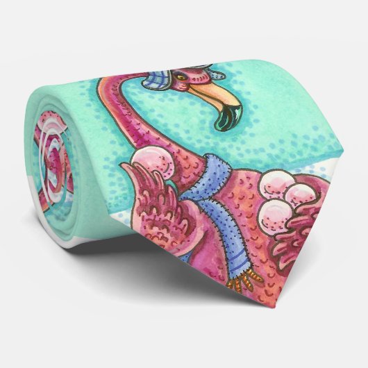 Roze Flamingo Sneeuwballen VAKANTIE STROPDAS (Opgerold)