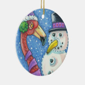ROZE FLAMINGO SNEEUWPOP KERST ORNAMENT ROND (Rechts)