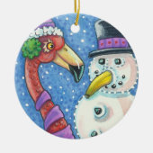 ROZE FLAMINGO SNEEUWPOP KERST ORNAMENT ROND (Voorkant)