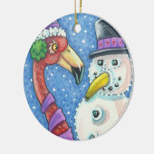 ROZE FLAMINGO SNEEUWPOP KERST ORNAMENT ROND (Links)