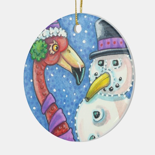 ROZE FLAMINGO SNEEUWPOP KERST ORNAMENT ROND (Links)