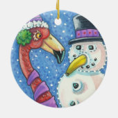 ROZE FLAMINGO SNEEUWPOP KERST ORNAMENT ROND (Achterkant)