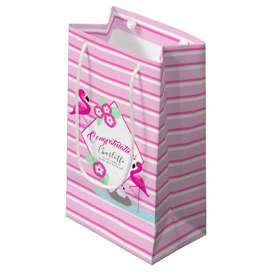 Roze flamingo snoep stripe baby shower cadeautas (Voorkant Gekanteld)