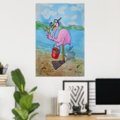 Roze Flamingo Snorkle Scuba Beach Whimsical Poster (Thuiskantoor)