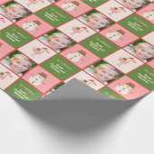 Roze flamingo Snowman Green Red met kerstmis Cadeaupapier (Hoek)