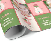 Roze flamingo Snowman Green Red met kerstmis Cadeaupapier (Rol Hoek)