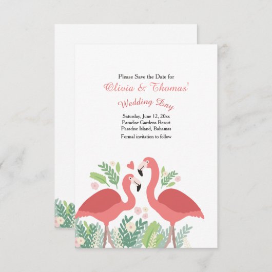 Roze Flamingo sparen de Aankondiging van de Datum (Voorkant / Achterkant)