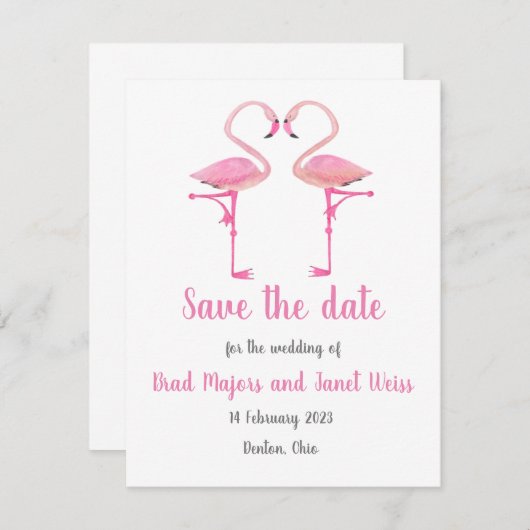 Roze flamingo sparen de datumkaart save the date (Voorkant / Achterkant)