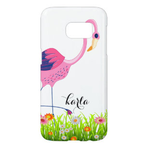 Roze flamingo & Spring Flowers Samsung Galaxy S7 Hoesje