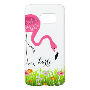 Roze flamingo & Spring Flowers Samsung Galaxy S7 Hoesje