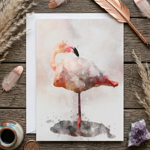 Roze Flamingo Staand in Aquarel Kunstprint Bedankkaart