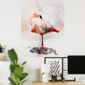 Roze Flamingo Staand in Aquarel Kunstprint Poster (Thuiskantoor)
