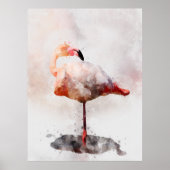 Roze Flamingo Staand in Aquarel Kunstprint Poster (Voorkant)