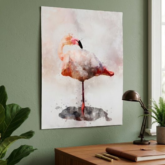 Roze Flamingo Staand in Aquarel Kunstprint Poster