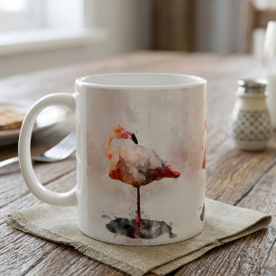 Roze Flamingo Staand in Waterverf Kunstprint Koffiemok
