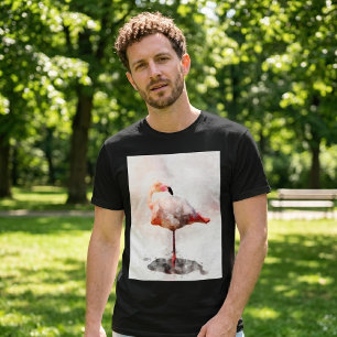 Roze Flamingo Staand in Waterverf Kunstprint T-shirt