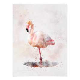 Roze Flamingo Staande - Waterverf - 01 Foto Afdruk