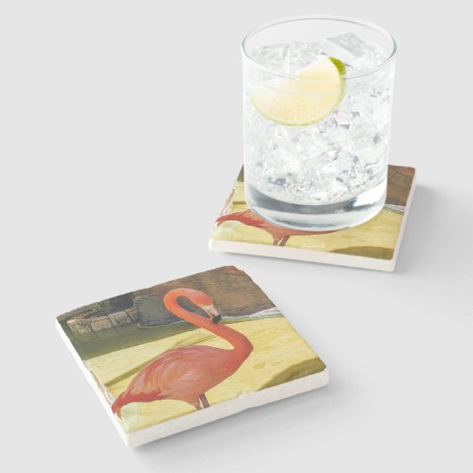 Roze Flamingo Stenen Onderzetter (Zijkant)