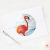 Roze Flamingo Sticker, Flamingo Waterverf Kunst Ronde Sticker (Envelop)