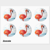 Roze Flamingo Sticker, Flamingo Waterverf Kunst Ronde Sticker (Vel)