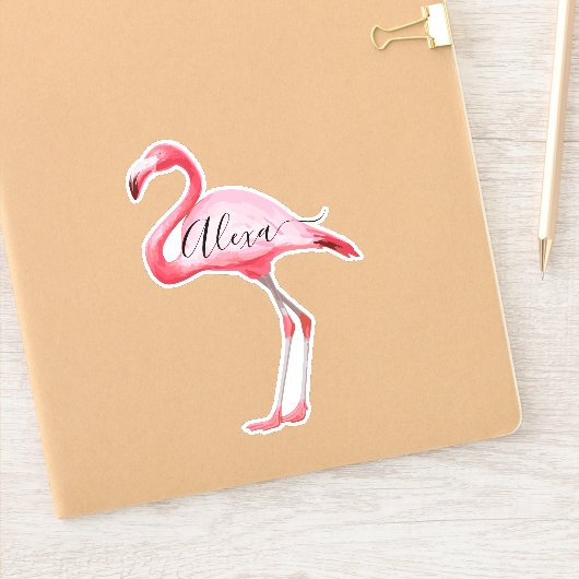 Roze Flamingo sticker met jouw naam (Notitieboek)