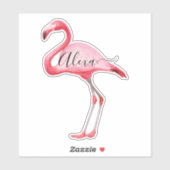 Roze Flamingo sticker met jouw naam (Vel)