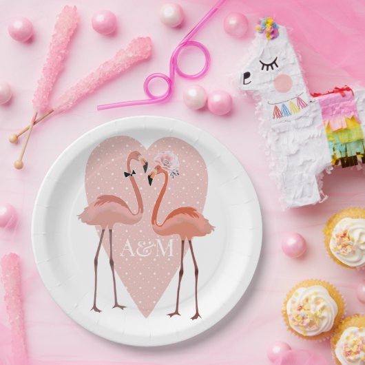 Roze Flamingo stijlvol hart liefhebber Papieren Bordje (Feest)
