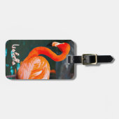 Roze Flamingo Stijlvolle Foto Aangepaste Naam Scri Bagagelabel (Voorkant horizontaal)