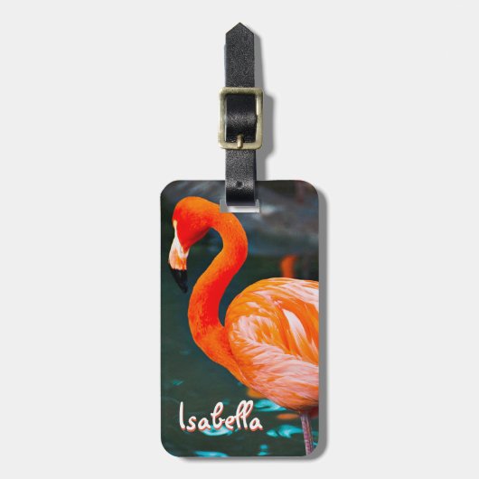 Roze Flamingo Stijlvolle Foto Aangepaste Naam Scri Bagagelabel (Voorkant verticaal)