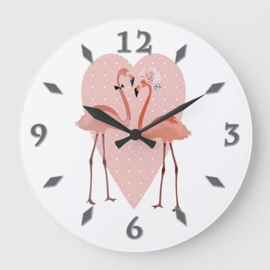 Roze Flamingo Stijlvolle hartliefde Grote klok (Voorkant)