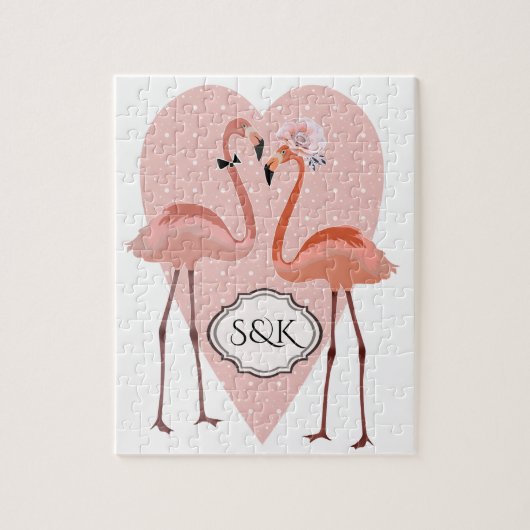 Roze Flamingo stijlvolle hartliefde Legpuzzel (Verticaal)
