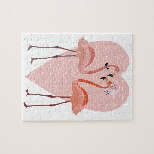 Roze Flamingo stijlvolle hartliefde Legpuzzel (Horizontaal)