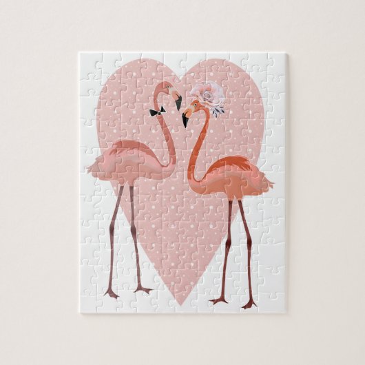Roze Flamingo stijlvolle hartliefde Legpuzzel (Verticaal)