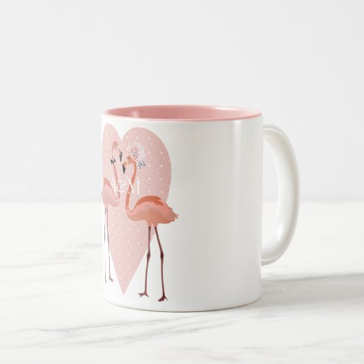 Roze Flamingo stijlvolle hartliefde Tweekleurige Koffiemok (Voorkant rechts)