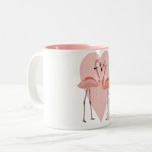 Roze Flamingo stijlvolle hartliefde Tweekleurige Koffiemok (Voorkant links)