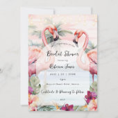 Roze Flamingo strand bruids douche uitnodiging (Voorkant)