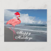 Roze Flamingo Strand Kersthuis Prettige Feestdagen (Voorkant)