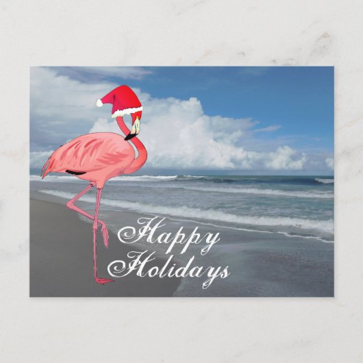 Roze Flamingo Strand Kersthuis Prettige Feestdagen (Voorkant)