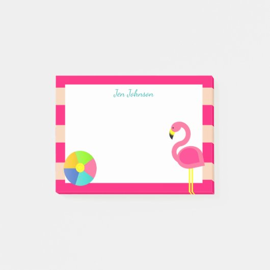 Roze flamingo strand klein gepersonaliseerd post-it® notes (Voorkant)